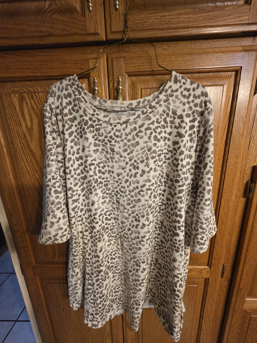Leopard Print Tunic Top - Beige and Taupe